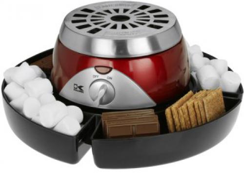 Kalorik CYM 38524 R Red S'mores Maker; Heat up your marshmallow, and create delicious s'mores for you and your friends; The taste of summer, but indoors, and all year long!; Includes serving tray with 4 compartments to prepare and serve the marshmallows, chocolate bars and Graham crackers; Includes 4 forks to heat the marshmallows; Stainless steel housing and top cover; Dimensions: 14 x 14 x 4; UPC 848052002777 (CYM38524R CYM 38524 R CYM 38524 R)